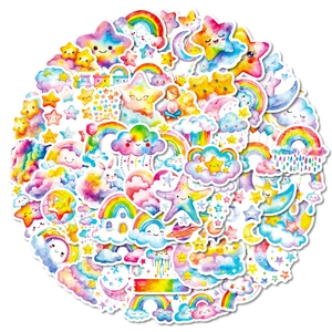 56Pcs colorful rainbow stars and clouds cartoon graffiti stickers for kids DIY crafts