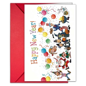 Coffret de cartes de vœux Bonne Année avec illustrations et enveloppe rouge