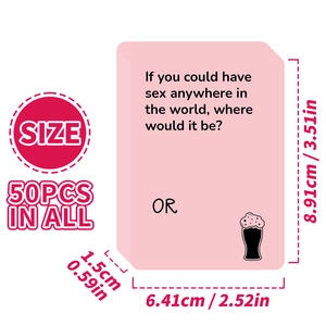 Jeu de 50 cartes de couple avec dimensions détaillées et design rose pour adultes