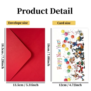Set de cartes de vœux Nouvel An avec enveloppe rouge et illustrations festives colorées