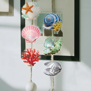 Détails d'autocollants colorés de coquillages et d'étoiles de mer avec texture perlée