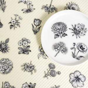 Black and white floral PET stickers set for scrapbooking and creative decoration