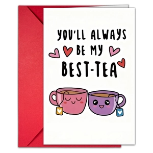 Funny 'Best-Tea' greeting card with a red envelope for friendship gifts