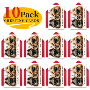 Detailed grid view of 10 funny dog themed birthday cards with matching red envelopes