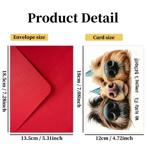 Funny dogs birthday card set with large red envelopes and greeting card dimensions
