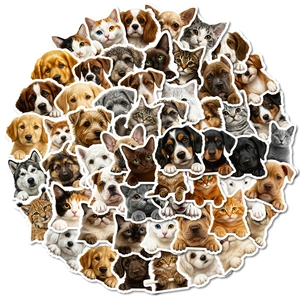 Pack of 56 realistic waterproof cat and dog stickers for luggage and laptop decor