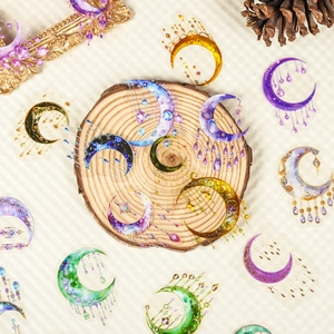 56er Set bunte Traum-Mondsichel-Aufkleber aus PET mit fantasievollen Quasten-Motiven