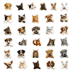 Set of 30 realistic cat and dog graffiti stickers for laptop and luggage decor