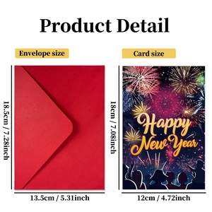 Set de tarjetas de felicitación 2026 Happy New Year con sobre rojo y diseño de fuegos