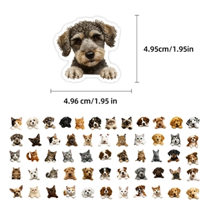 Detailed view of 60 unique realistic cat and dog stickers with exact 5cm dimensions