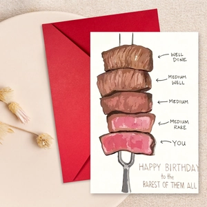 Humorous Steak Doneness Birthday Card With Red Envelope Funny Hand Drawn Food Illustration Greeting Card For Friend Family