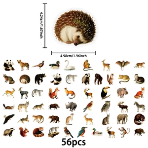 Set of 56 realistic forest animal PET stickers for kids featuring panda deer and fox