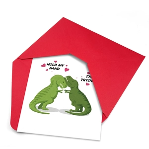 Grappige dinosaurus Valentijnskaartenset inclusief rode envelop en creatieve tekst