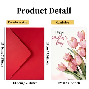 Guide des tailles détaillé pour carte de fête des mères avec enveloppe et dimensions