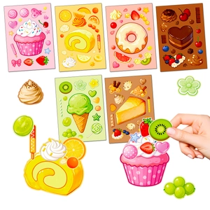 6-pack of cartoon dessert mix-and-match face stickers for DIY creative children's puzzle fun