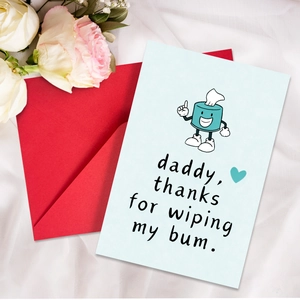 Carte de vœux amusante pour papa avec enveloppe rouge et rose blanche sur soie