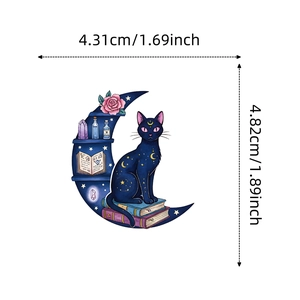 Détail montrant les dimensions d'un autocollant chat noir aquarelle sur fond blanc