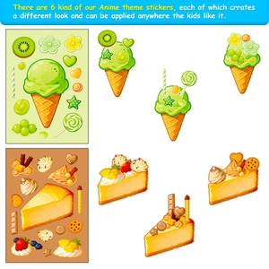 Set of 6 cartoon dessert puzzle stickers with anime style ice cream and cheese cake designs