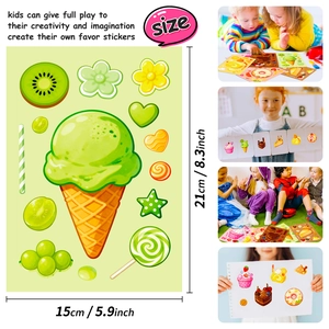 6-pack cartoon dessert make-a-face DIY stickers for kids featuring colorful treats