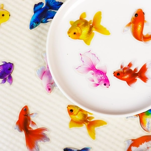 Vibrant colorful goldfish PET stickers for scrapbooking with waterproof transparent edges
