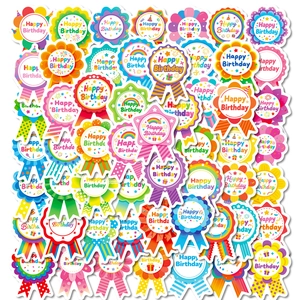 Happy Birthday Cartoon Rosette Ribbon Stickers For Gift Wrap Scrapbooking Envelope Decoration Colorful Festive Party Favors Labels