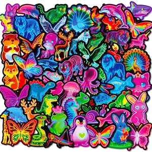 Neon Animal Stickers Waterproof Graffiti Decals For Laptop Skateboard Luggage Bottle Cartoon Cyberpunk Style Colorful Stickers