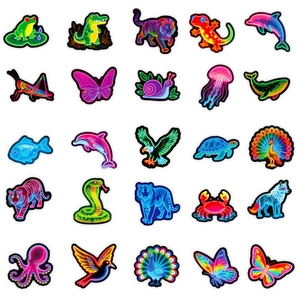 Set of 56 neon animal graffiti stickers with vibrant colors for creative decoration