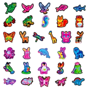 Pack of neon animal graffiti stickers featuring lion and eagle designs in vibrant colors
