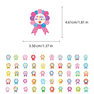 Detailed size chart for 50 pieces of colorful Happy Birthday cartoon graffiti stickers