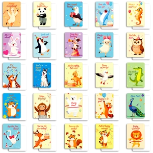 Set of 25 cute cartoon animal happy birthday cards with matching white envelopes