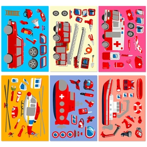Rescue Vehicle DIY Stickers For Kids Fire Truck Ambulance Helicopter Make A Face Puzzle Stickers Educational Toys