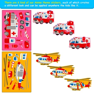 Cartoon rescue vehicle sticker set for children with ambulance and helicopter DIY decals