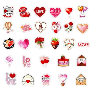 56 pieces of Valentine's Day cartoon stickers with red hearts and rose patterns