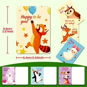 50pcs cute cartoon animal birthday cards with party hats and festive cake illustrations