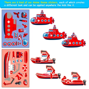 Cartoon vehicle make-a-face sticker set featuring rescue submarine and boat themes for kids