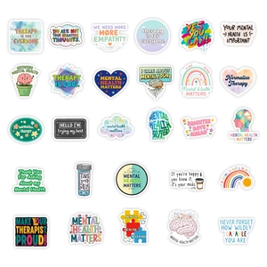 Lot de stickers de santé mentale avec citations positives sur fond blanc pur