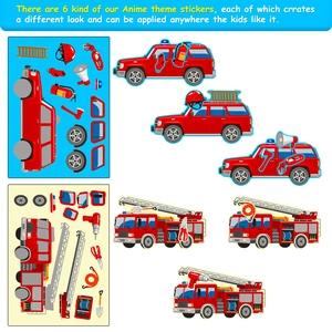 Detail of fire truck cartoon stickers with accessories for kids creative puzzle play