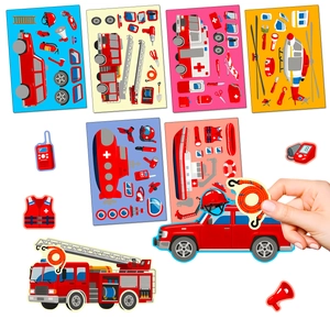 6-pack of cartoon rescue vehicle puzzle stickers for kids' creative face-changing DIY play