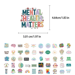 Détail des stickers santé mentale avec guide des tailles et motifs colorés
