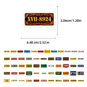 Vue détaillée d'autocollants numérotés vintage avec dimensions pour papeterie