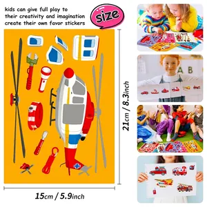 6-pack cartoon vehicle DIY stickers set for kids with rescue themes and 15x21cm size