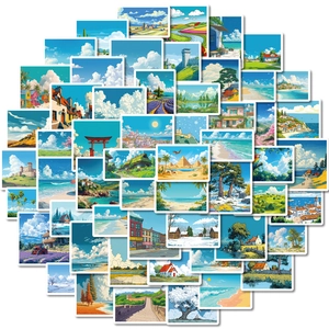 Set di 56 adesivi paesaggio anime con cielo blu e nuvole in stile giapponese
