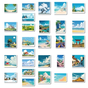 Set di 56 adesivi di paesaggi anime giapponesi con cielo azzurro e nuvole bianche