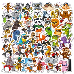 Cartoon Animal Musician Band Stickers Waterproof PVC Rock Animal Decals For Laptop Luggage Scrapbooking DIY Decoration