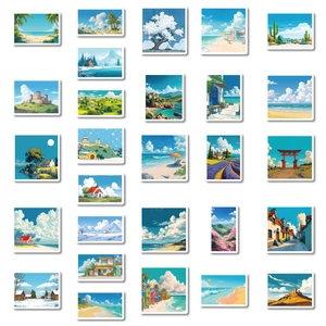 Set di 56 adesivi in stile anime con paesaggi di cielo blu, nuvole e scenari estetici vari
