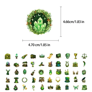 Detail view of fantasy forest magic stickers showing specific size 4.70cm with layout