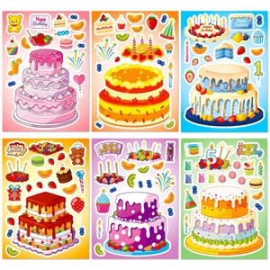 Autocollants DIY Thème Gâteau de Anniversaire Dessin Animé pour Enfants Éducatifs Artisanat Puzzle Changement de Visage Décoration Fête