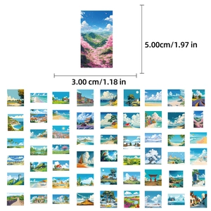 Set di 50 adesivi paesaggistici in stile anime con cielo blu e nuvole da 5x3cm