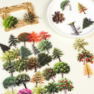 Set di 56 adesivi PET con alberi della foresta realistici per diario e decorazione