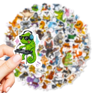 50pcs cartoon animal band stickers featuring a chameleon DJ with headphones and sunglasses
